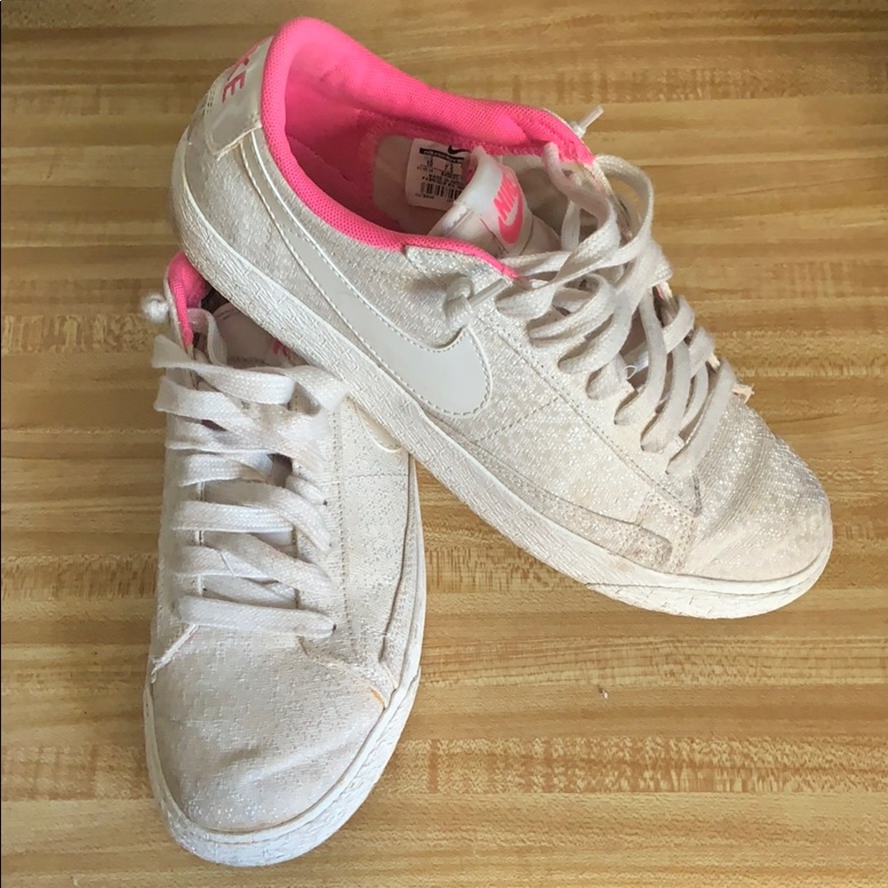 White and pink nike sneakers